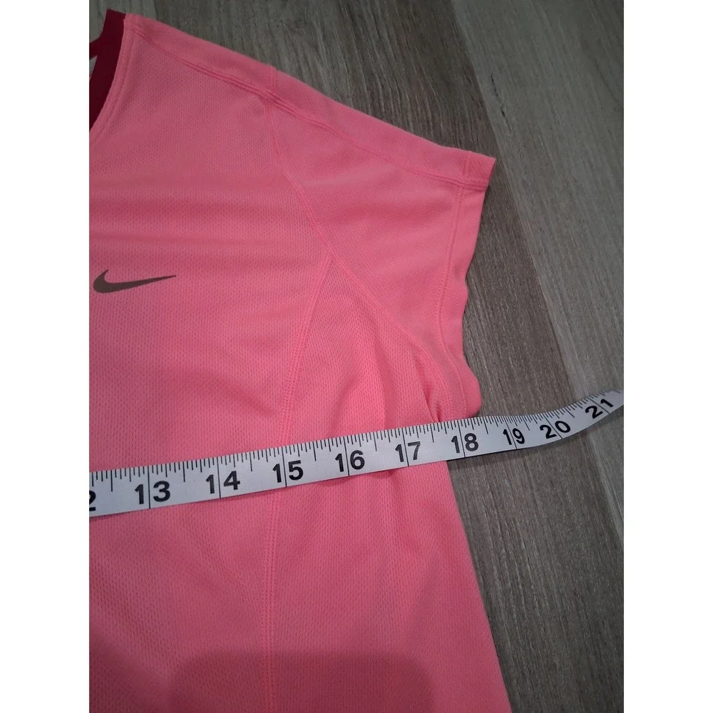 Nike Dri-FIT Running‎ Shirt Womens Large Pink Maroon Stripe Mesh Back Activewear